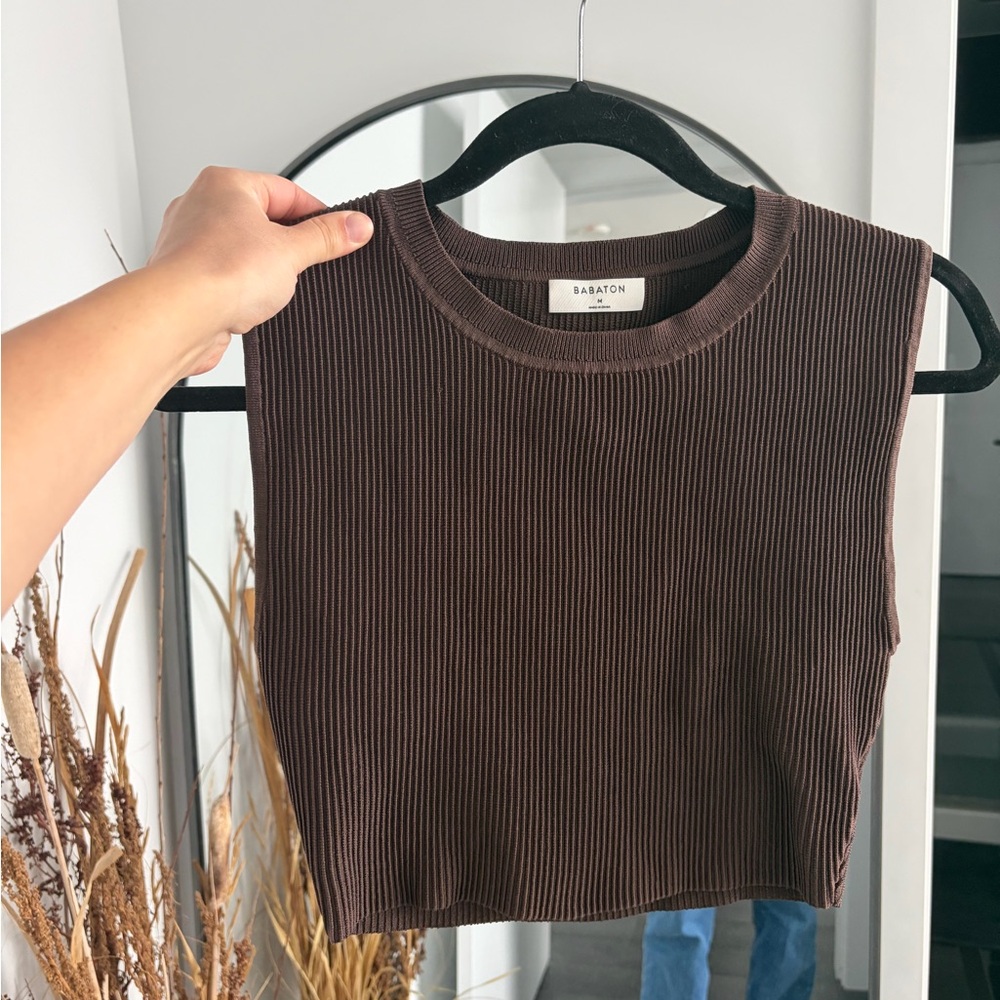 Babaton Ribbed Crop Tank Top in Dark Brown